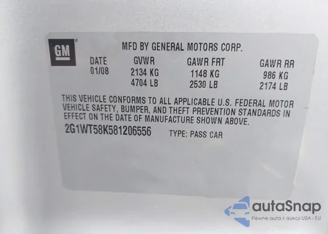 2008 Chevrolet Impala Lt из США, поврежденный, VIN 2G1WT58K581206556